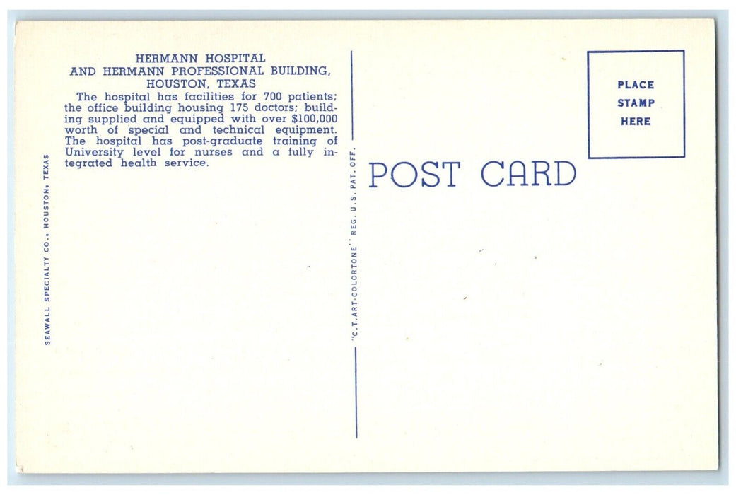 c1930's Texas Medical Center Hermann Park Houston Texas TX Vintage Postcard