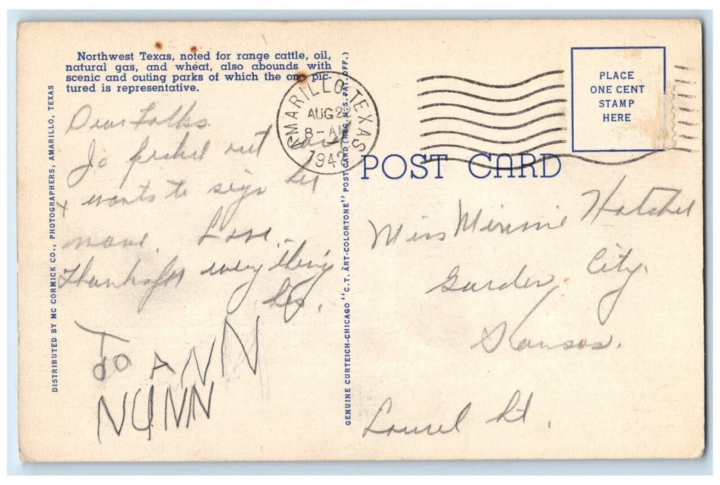 1942 The Falls At Hardings Ranch On West Texas Waterfalls Amarillo TX Postcard