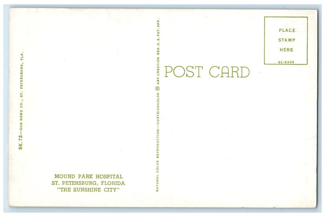 c1950's Mound Park Hospital Building Cars St. Petersburg Florida FL Postcard
