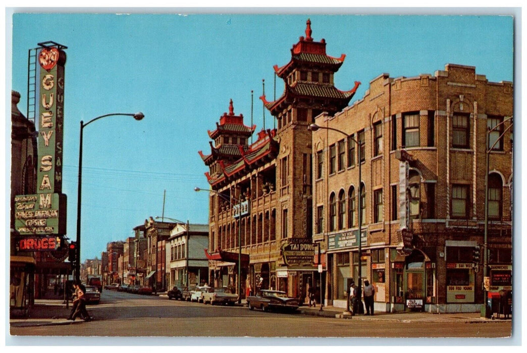 The Chinese Temple Of Chicago Illinois IL, Guey Sam Cuisine Drugs Store Postcard