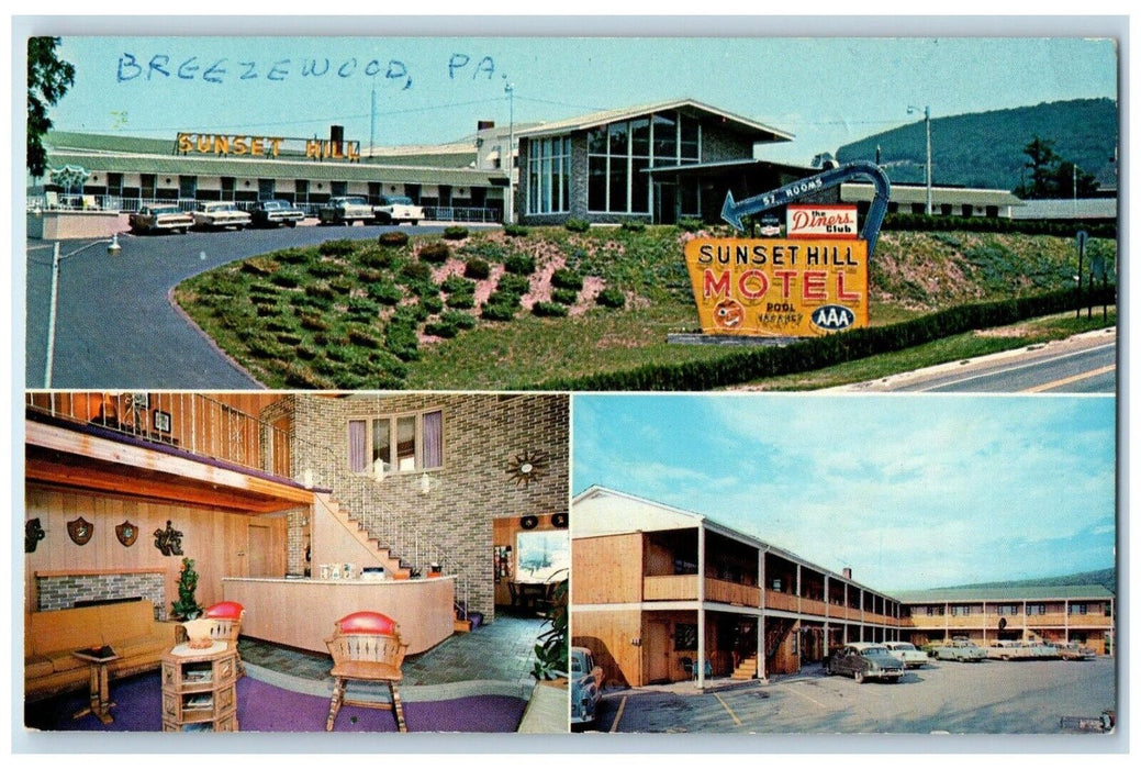 c1950's Sunset Hill Motel Breezewood Pennsylvania PA, Multiview Vintage Postcard