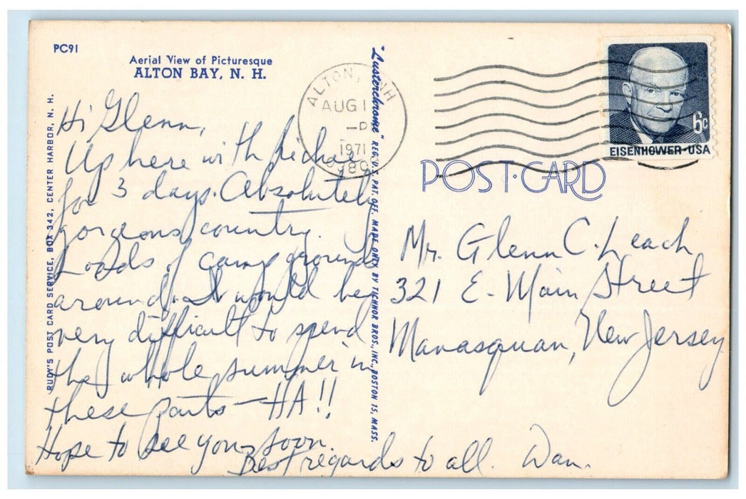 1971 Aerial View Of Alton Bay New Hampshire NH Posted Vintage Postcard