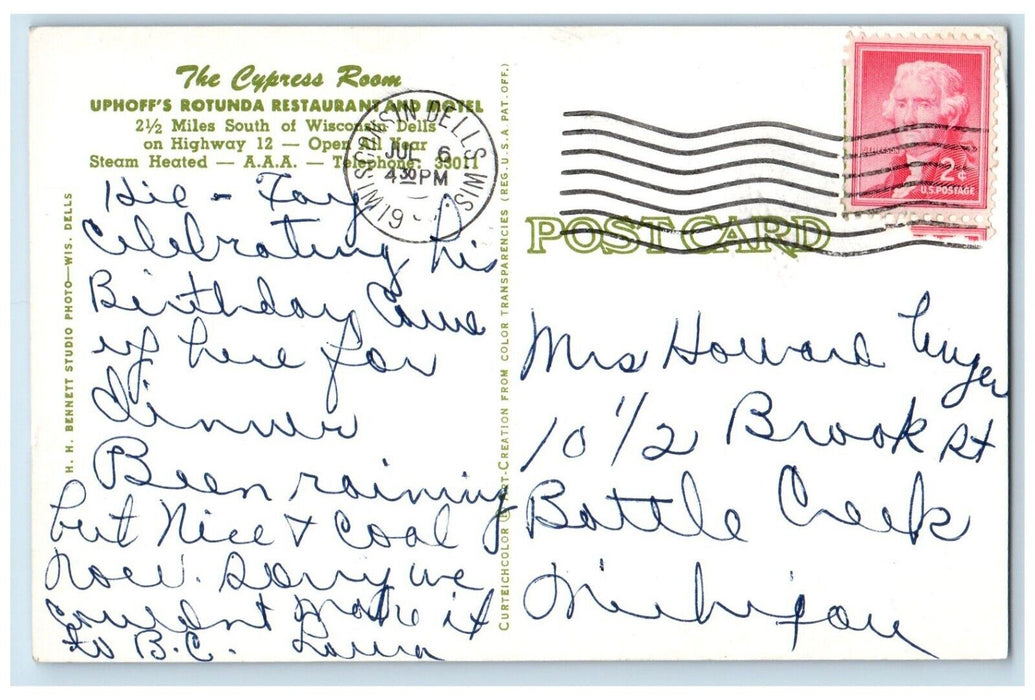 1960 Cypress Room Uphoff Rotunda Restaurant Wisconsin Dells Wisconsin Postcard