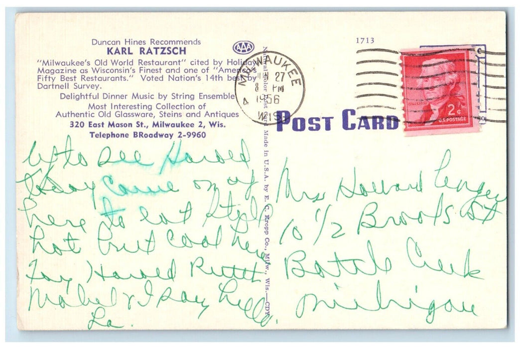 c1940 Karl Ratzsch Milwaukee Old Restaurant Milwaukee Wisconsin Vintage Postcard