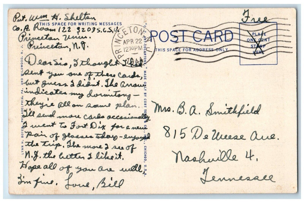 1944 Lockhart Foulke Halls Blair Arch Princeton University Princeton NJ Postcard