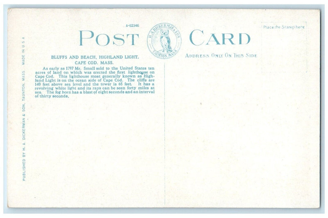 1920 Bluffs Beach Highland Light Cape Cod Massachusetts Vintage Antique Postcard