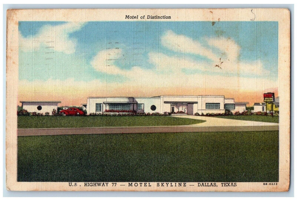 1949 Motel Distinction Highway Motel Skyline Exterior Dallas Texas TX Postcard