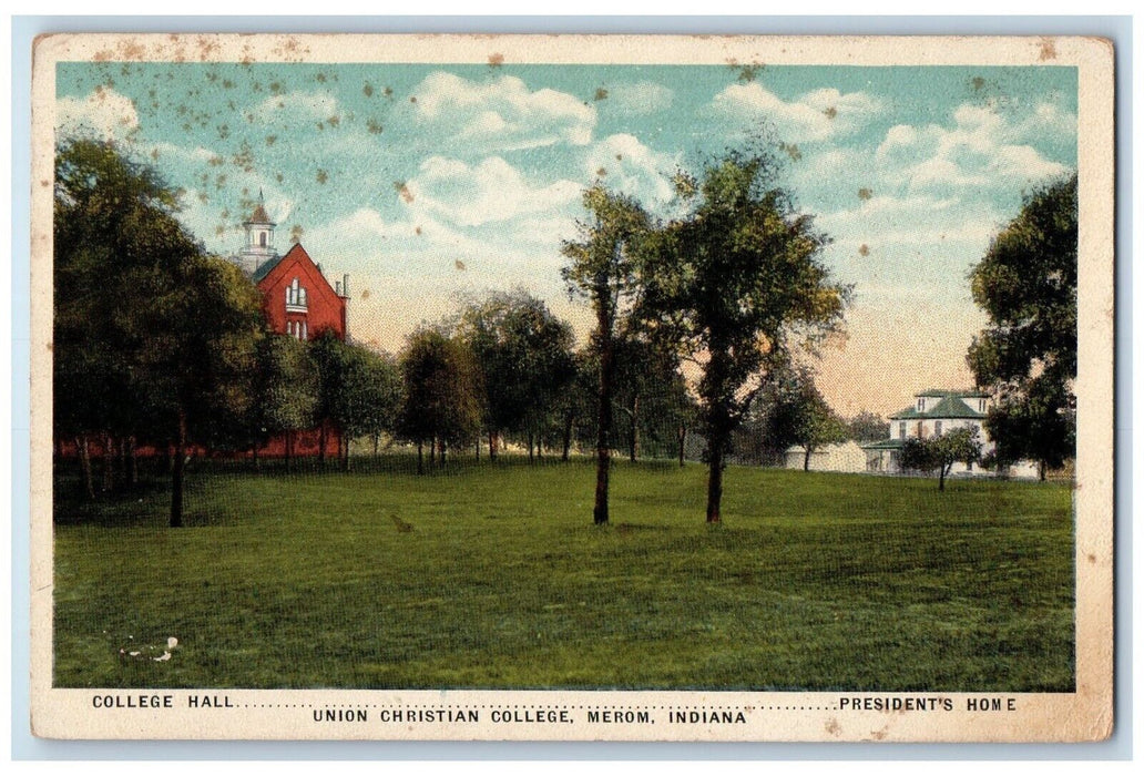 1920 College Hall Presidents Home Union Christian College Merom Indiana Postcard