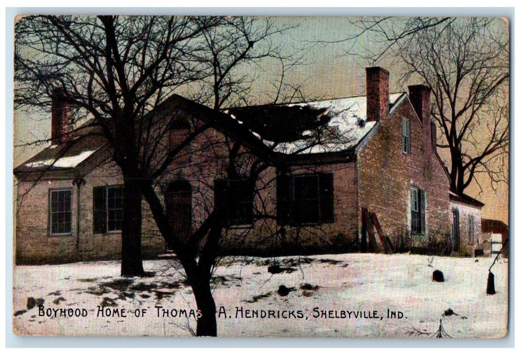 1908 Boyhood Home Thomas A. Hendricks Exterior Snow Shelbyville Indiana Postcard