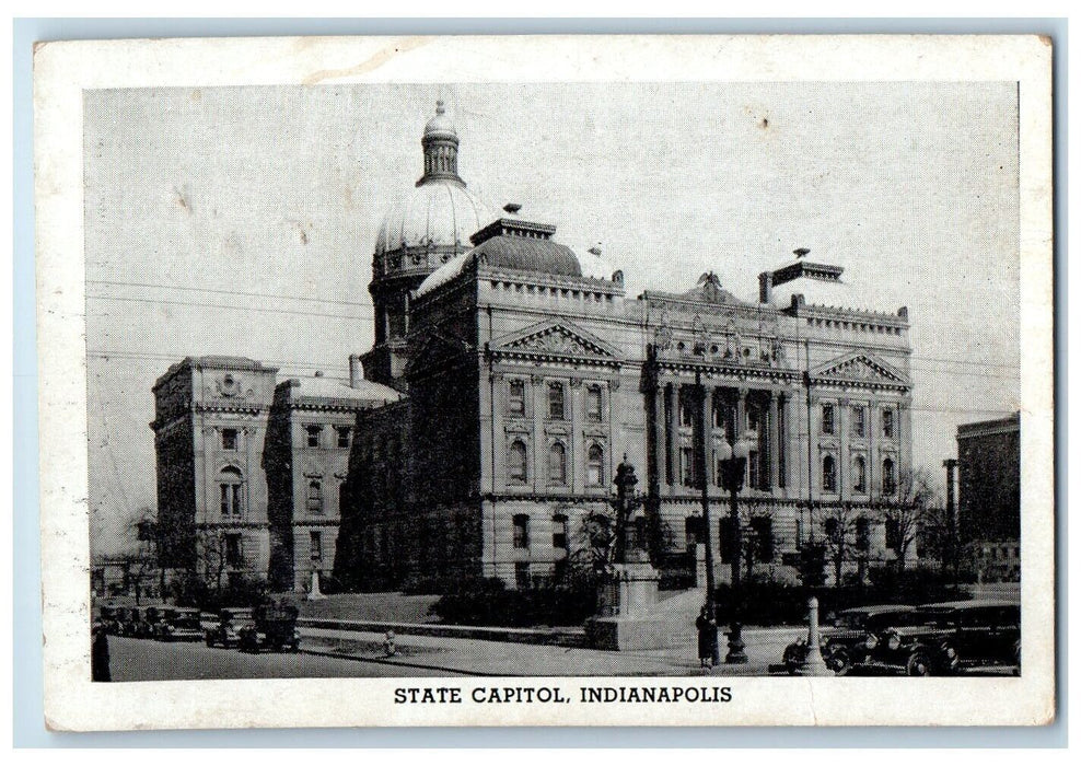 c1940 State Capitol Exterior Building Classic Cars Indianapolis Indiana Postcard