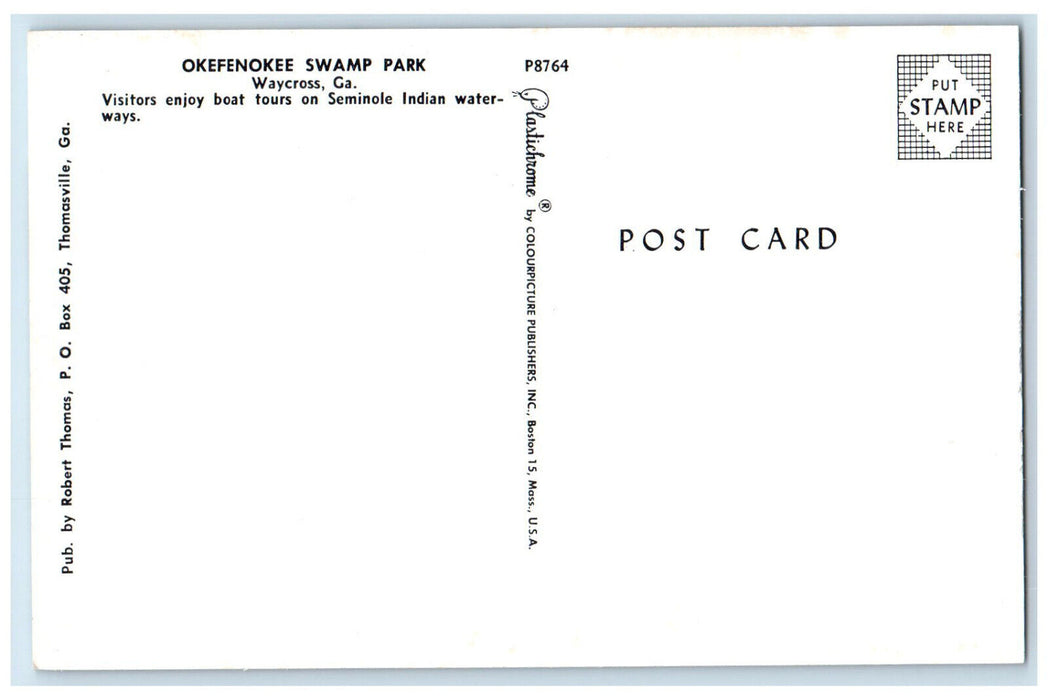 c1950's Okefenokee Swamp Visitors Enjoy Boat Tours Waycross Georgia GA Postcard