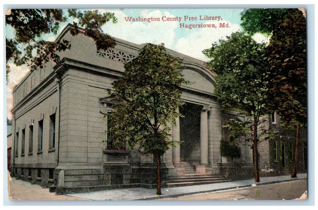 c1910 Washington County Free Library Hagerstown Maryland MD Souvenir Postcard