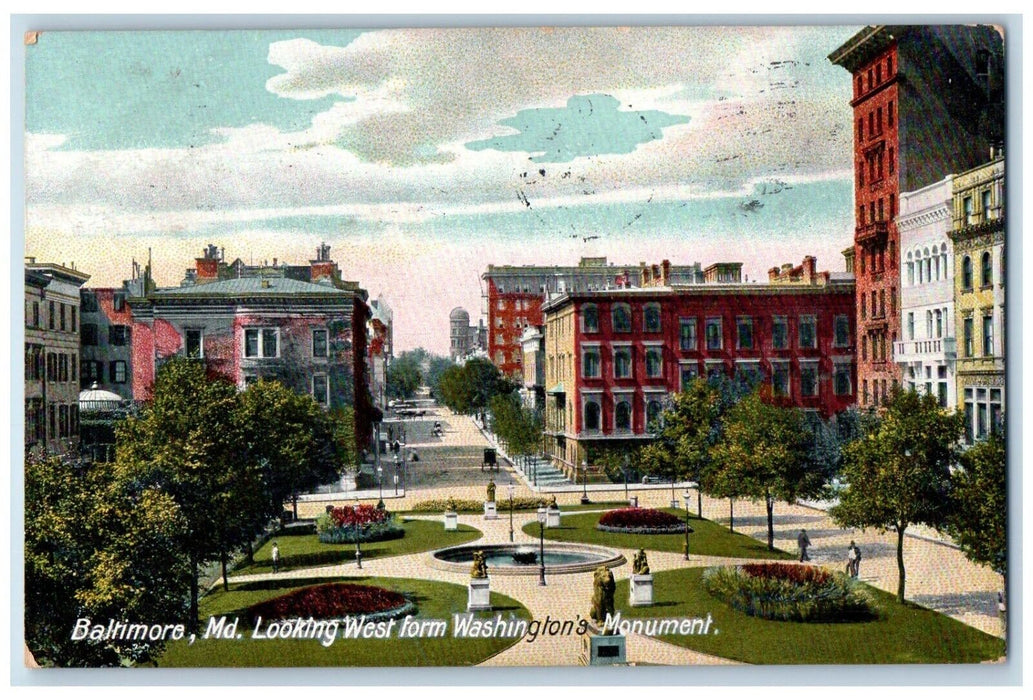 1908 Looking West Washington Monument Baltimore Maryland Antique Posted Postcard