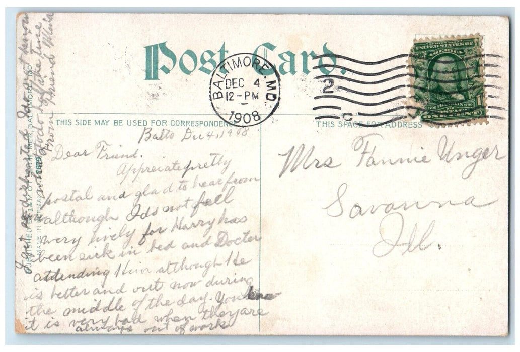 1908 Looking West Washington Monument Baltimore Maryland Antique Posted Postcard