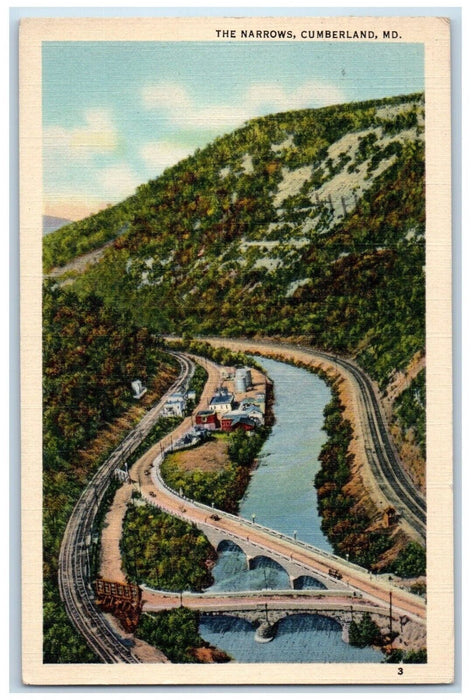 1939 Birds Eye View Narrows Railroad Cumberland Maryland Vintage Posted Postcard