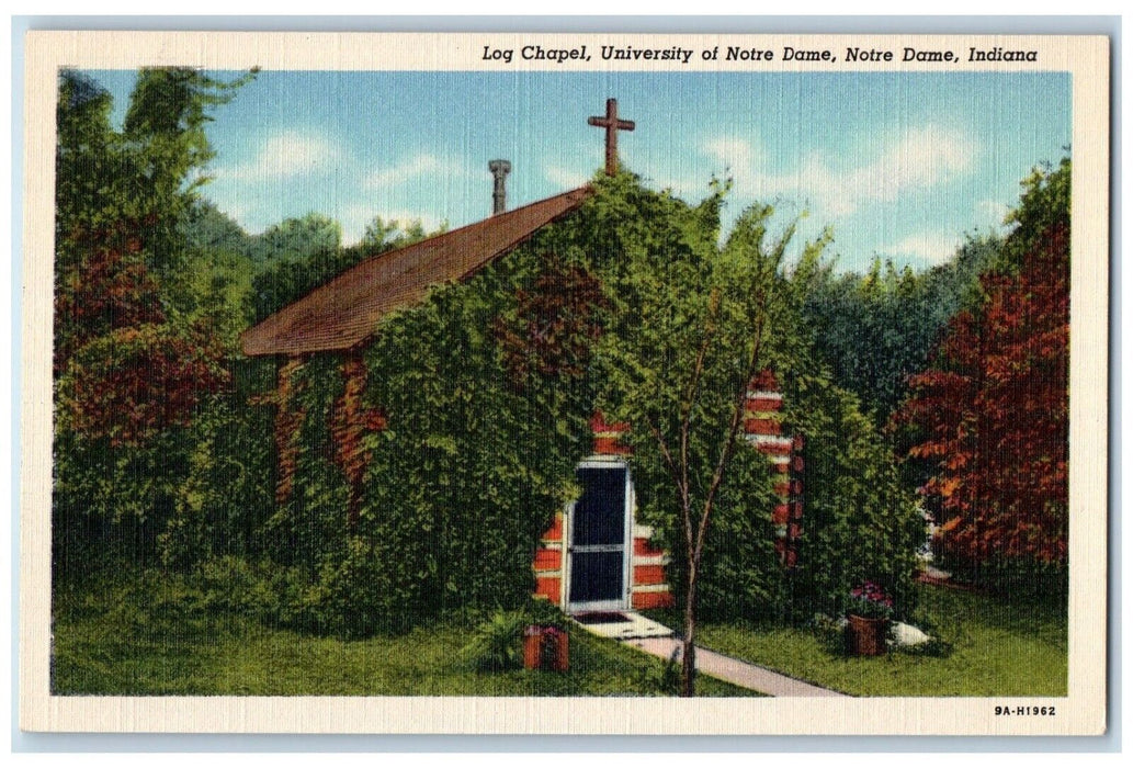 1940 Log Chapel University Notre Dame Garden Notre Dame Indiana Vintage Postcard