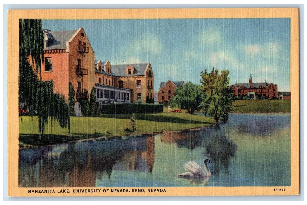 c1940 Swan Lake Manzanita Lake University Nevada Reno Nevada NV Vintage Postcard