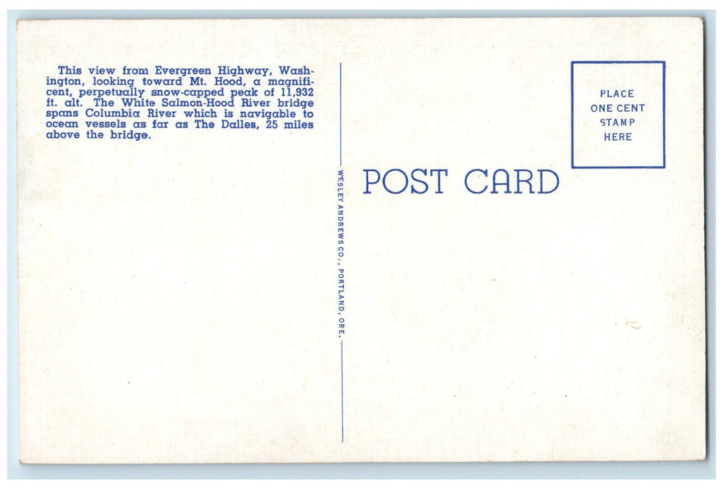 1986 Mt. Hood Bridge White Salmon Washington to Hood River Oregon OR Postcard