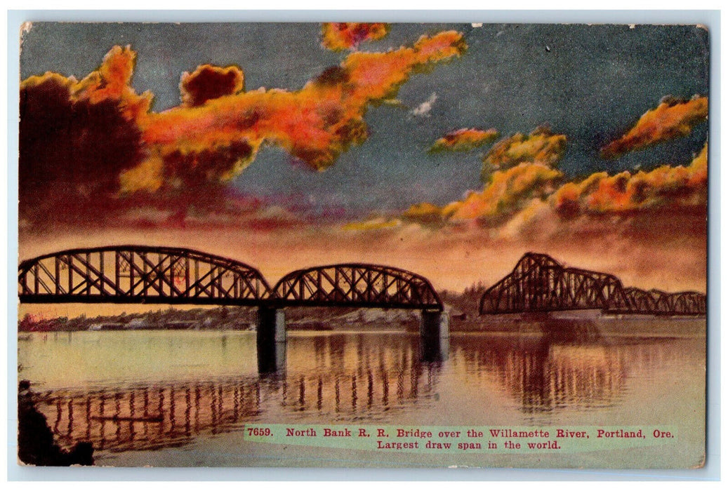 c1910 North Bank Railroad Bridge Over Willamette River Portland OR Postcard