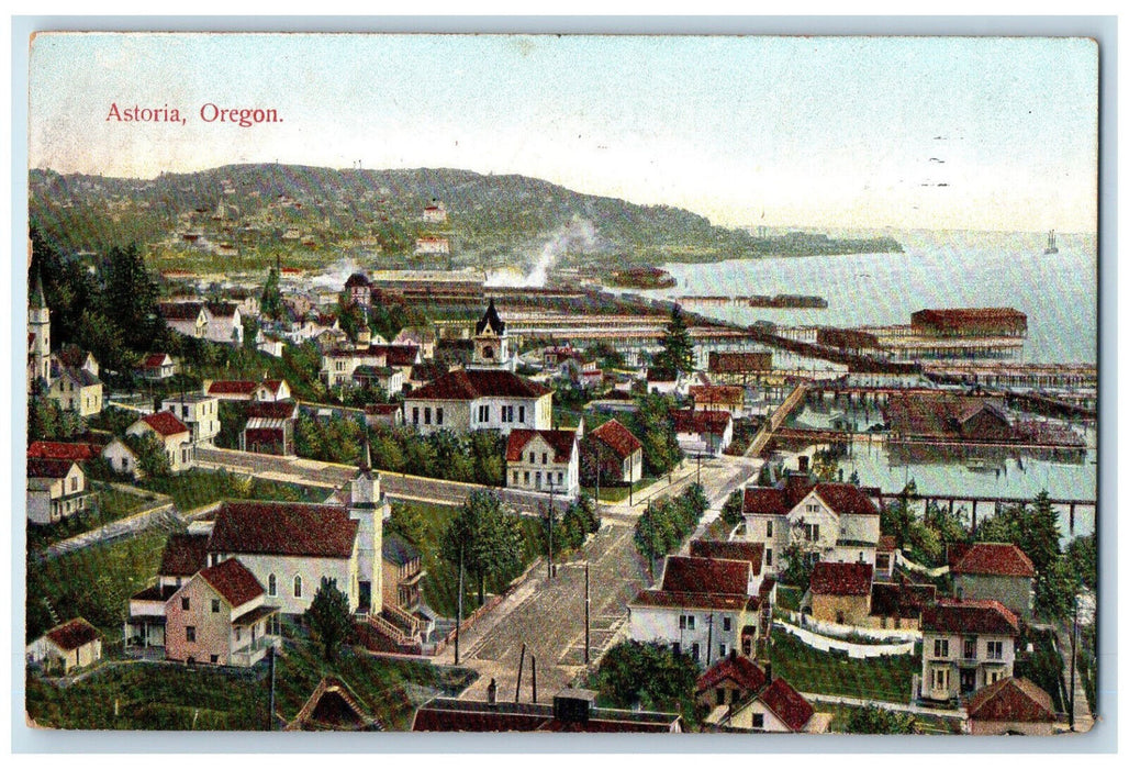 1908 Aerial View Houses Sea Road Astoria Oregon OR Posted Antique Postcard