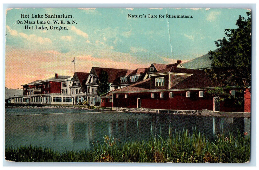 c1910 Hot Lake Sanitarium Main Line O.W.R. & N. Hot Lake Oregon OR Postcard