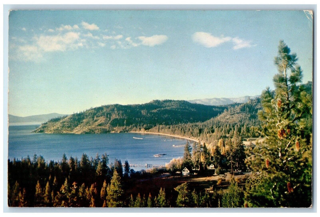 c1960 Scenic View Glenbrook Bay Lake Tahoe Nevada NV Natural Color Card Postcard