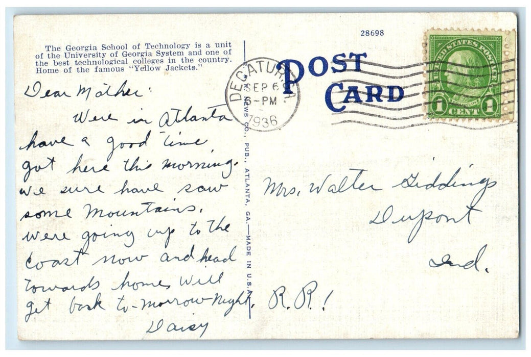 1936 Aerial Georgia Technical College Exterior Building Atlanta Georgia Postcard