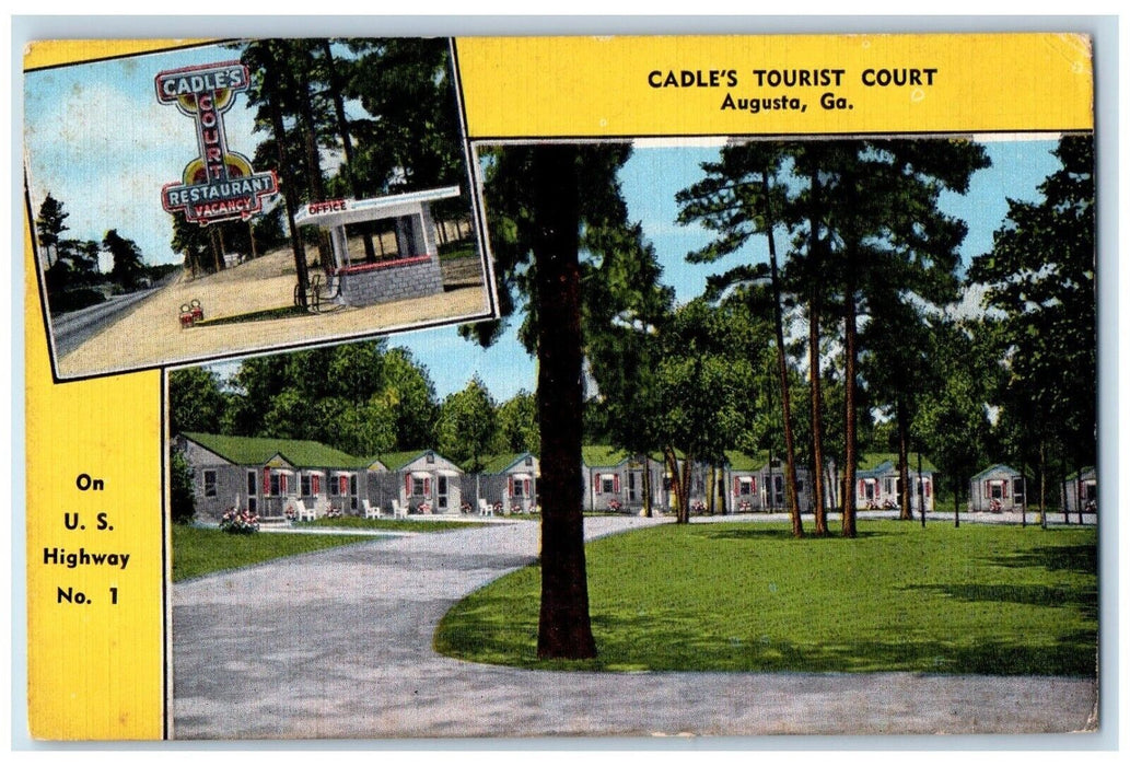 1952 Cadle's Tourist Court Highway Exterior Building Augusta Georgia GA Postcard