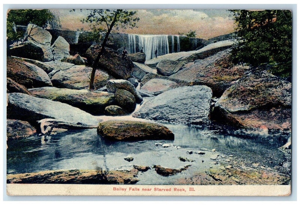 1907 Bailey Falls River Lake Starved Rock Illinois IL Vintage Antique Postcard