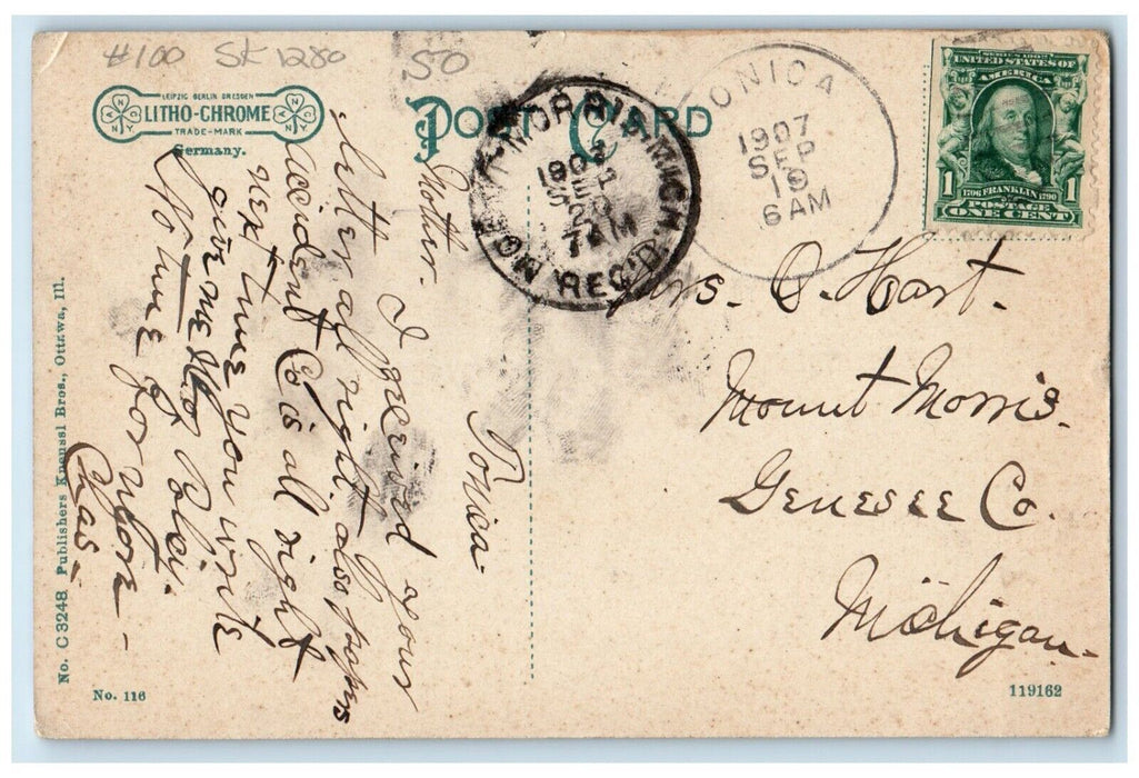 1907 Bailey Falls River Lake Starved Rock Illinois IL Vintage Antique Postcard
