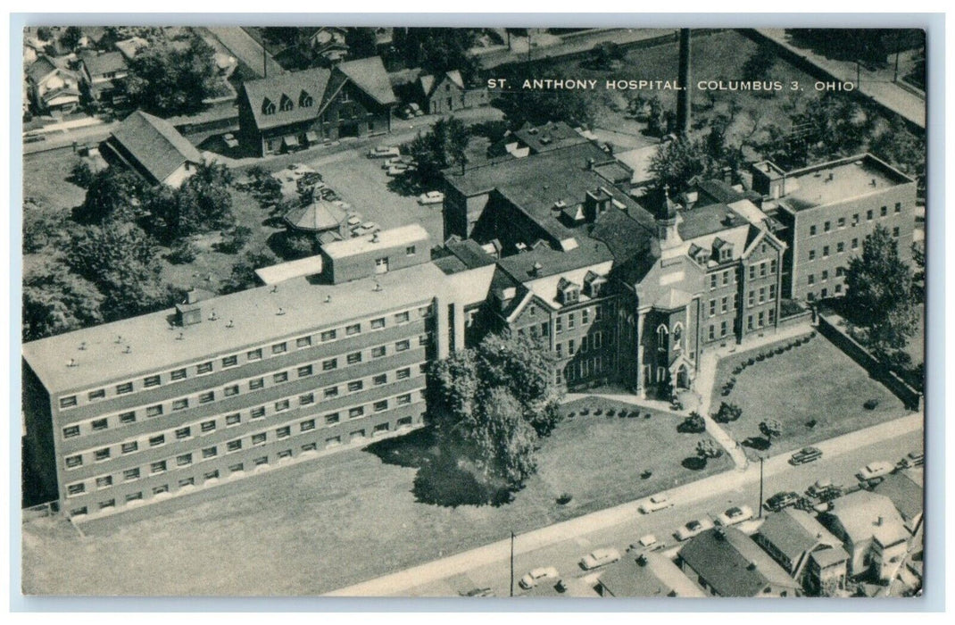 c1940 St. Anthony Hospital Exterior Building Cars Columbus Ohio Artvue Postcard