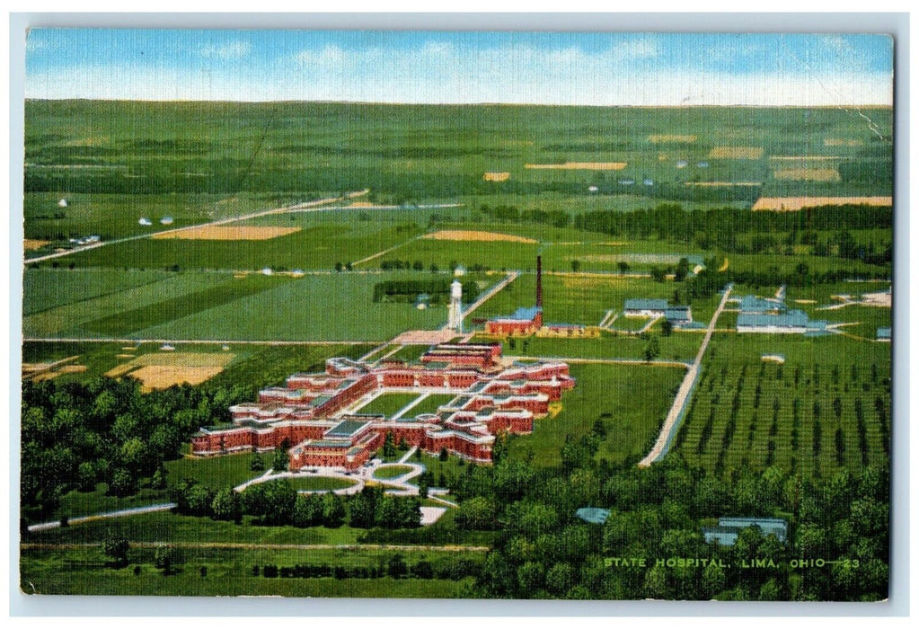 c1940 Birds Eye Aerial View State Hospital Exterior Building Lima Ohio Postcard