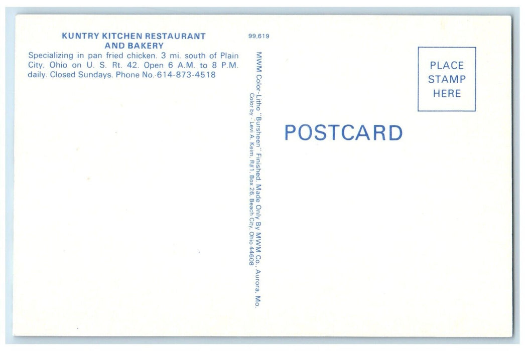 c1960 Kuntry Kitchen Restaurant Bakery Exterior South Plain City Ohio Postcard