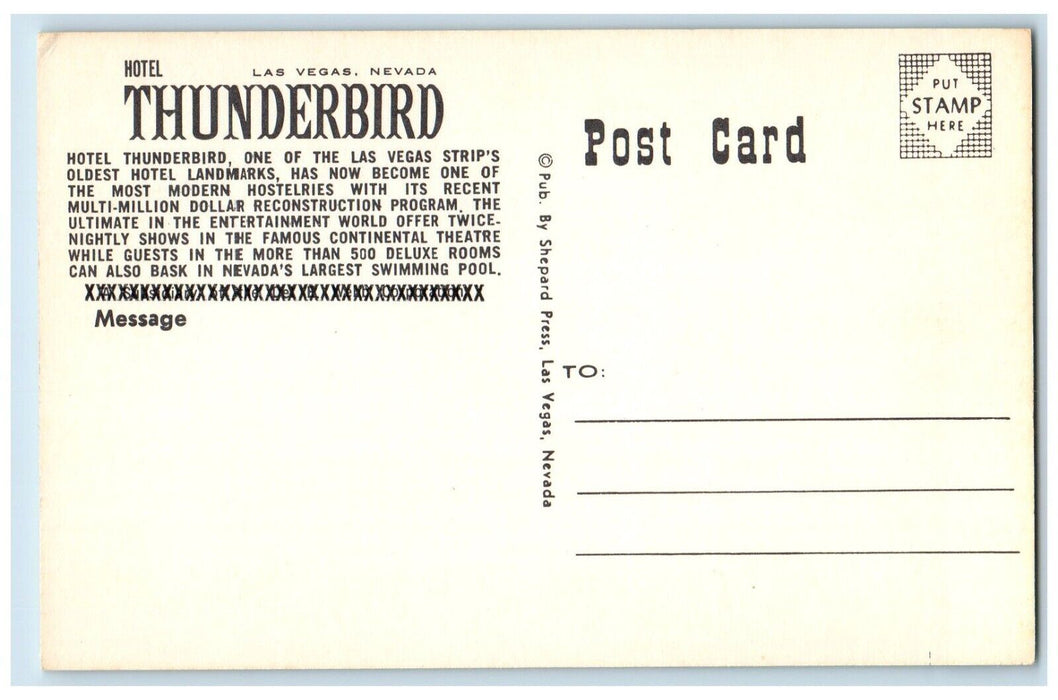 c1960 Gaming Guide Cards Hotel Thunderbird Las Vegas Nevada NV Vintage Postcard