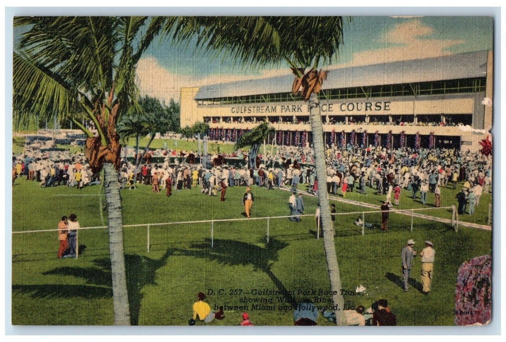 1950 Gulfstream Park Race Track Walking Ring Miami Hollywood Florida FL Postcard