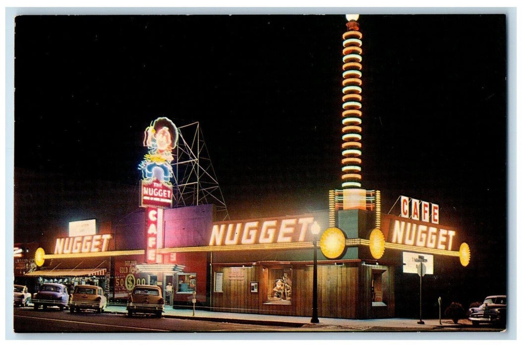 c1960 Night Scene Carson City Nugget Carson City Nevada Antique Vintage Postcard