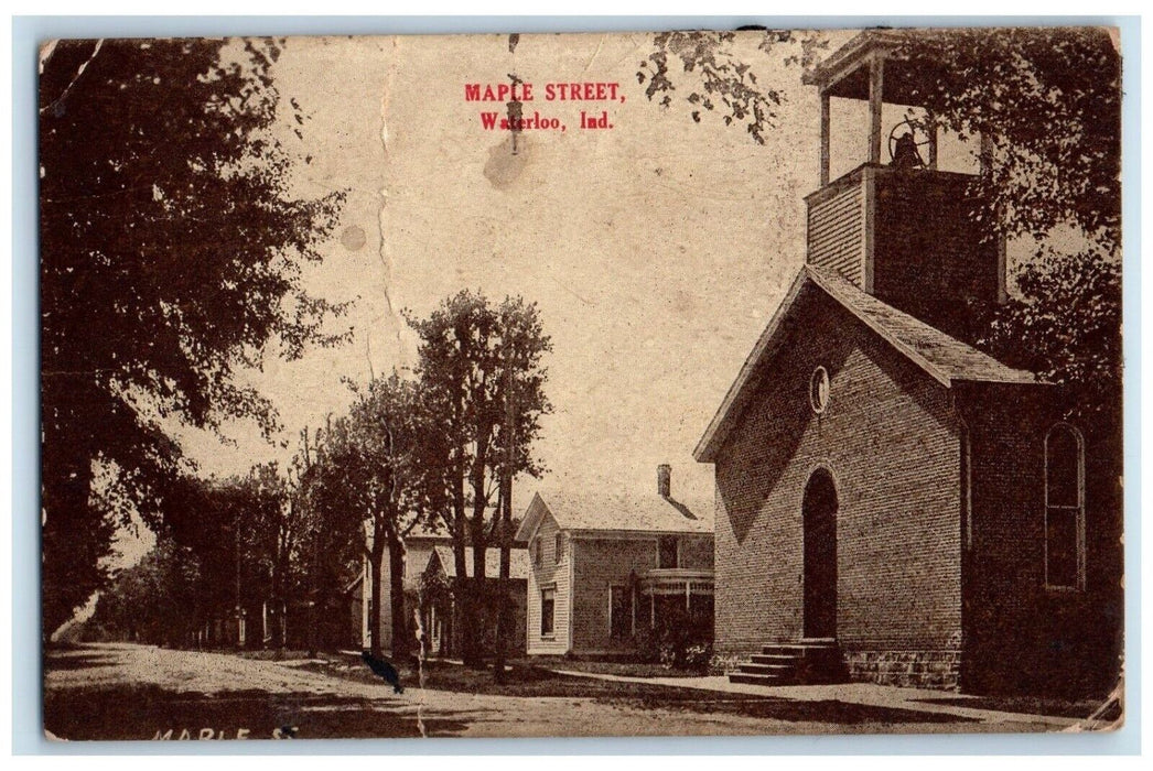 1910 Maple Street Church Road Waterloo Indiana Unposted Antique Vintage Postcard