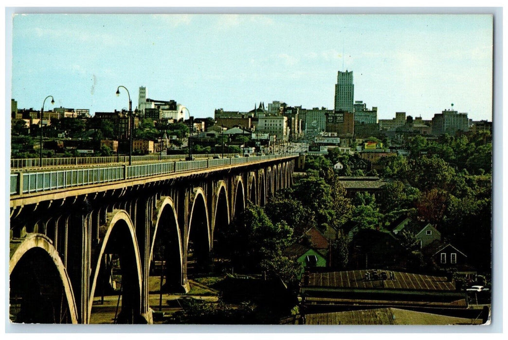 c1950's Skyline View Bridge View From Route 8 Akron Ohio OH Vintage Postcard