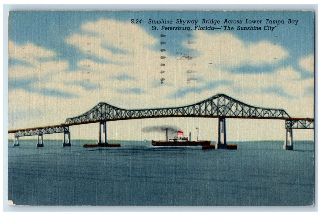 1955 Sunshine Bridge Across Lower Tampa Bay St. Petersburg Florida FL Postcard