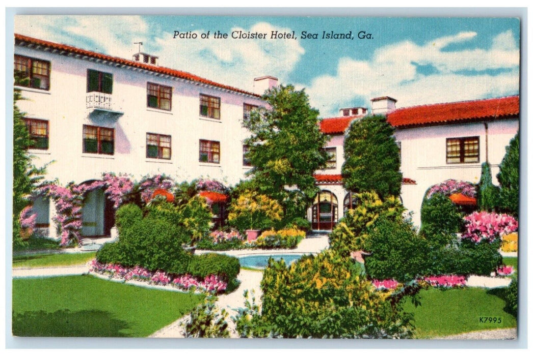 1956 Patio Of The Cloister Hotel Flowers Garden Sea Island Georgia GA Postcard