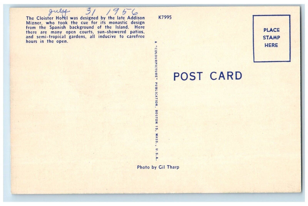 1956 Patio Of The Cloister Hotel Flowers Garden Sea Island Georgia GA Postcard