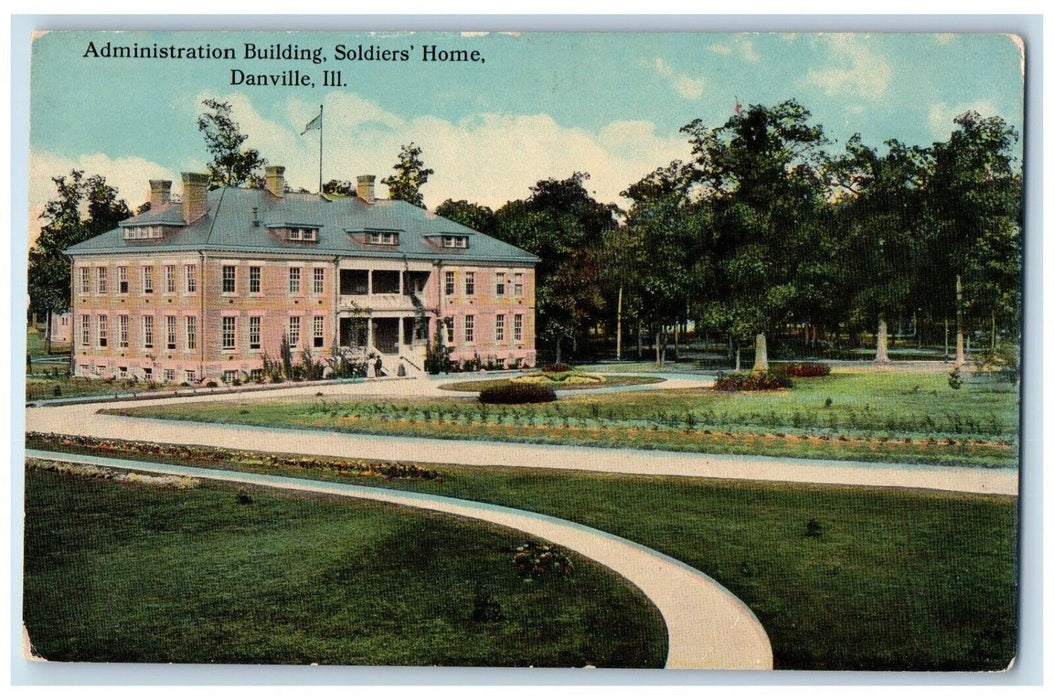 c1910 Administration Building Soldiers Home Exterior  Danville Illinois Postcard