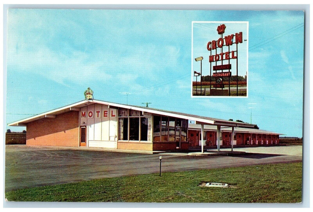 c1960 Roadside View Crown Motel Building Multi-View Milan Ohio Vintage Postcard