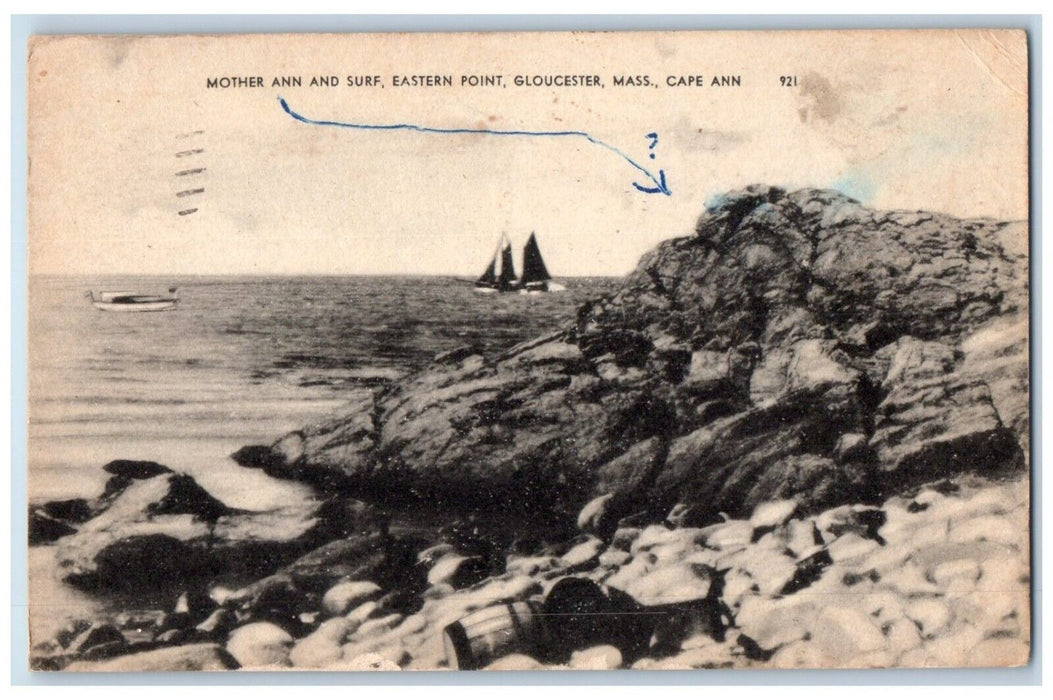 1947 Mother Ann And Surf Eastern Point Gloucester MA Cape Ann Sailboat Postcard