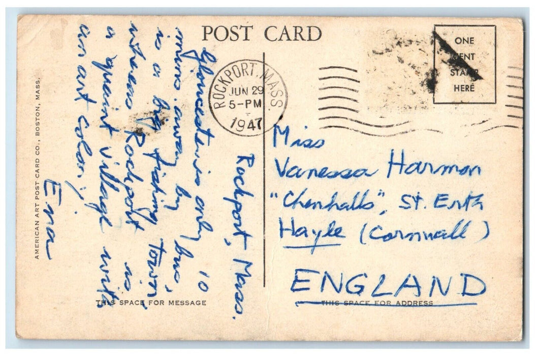 1947 Mother Ann And Surf Eastern Point Gloucester MA Cape Ann Sailboat Postcard