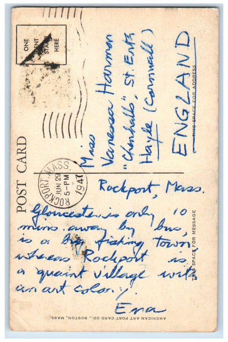 1947 Mother Ann And Surf Eastern Point Gloucester MA Cape Ann Sailboat Postcard