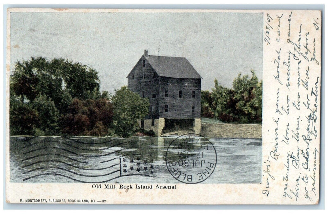 1907 Old Mill Exterior Building River Lake Rock Island Arsenal Illinois Postcard