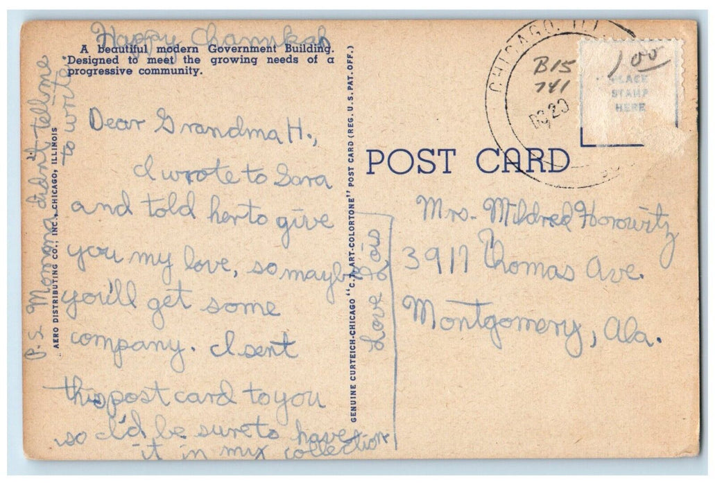 1940 United States Exterior Building Post Office Oak Park Illinois IL Postcard