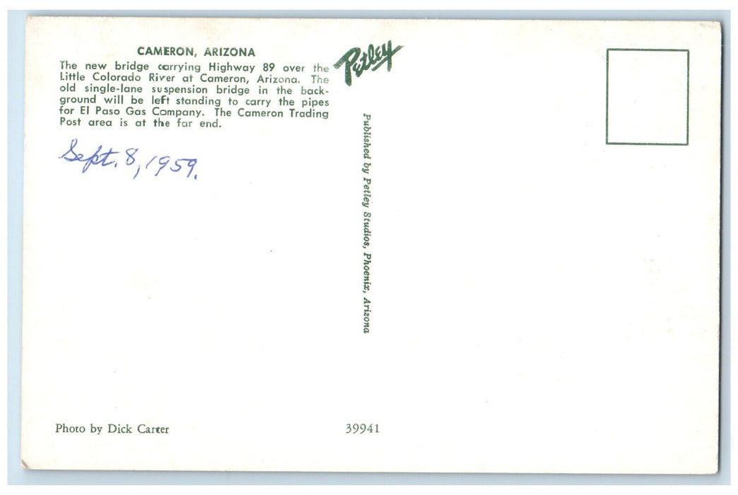 1959 New Bridge Over Little Colorado River Car Cameron Arizona AZ Postcard