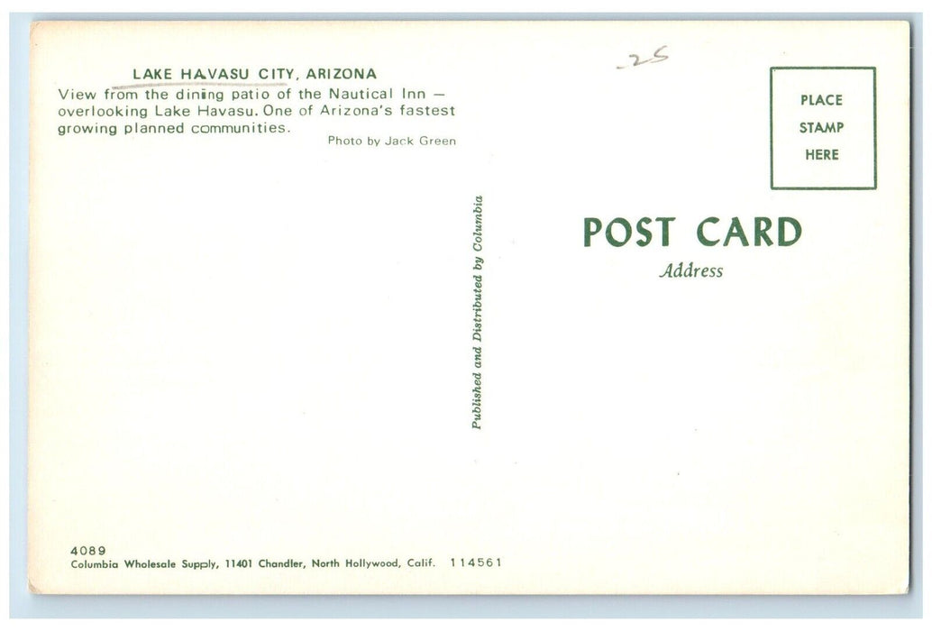 c1960's Lake Halvasu City Arizona AZ, View From The Dining Patio Postcard